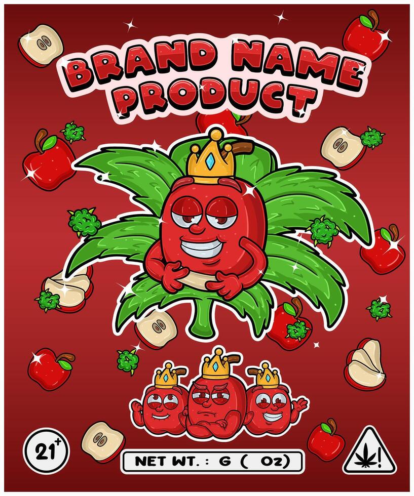 Apple Fruit Strain In Herbal Leaf and Brand Name Product Packaging. For Product, Label, Business and Brand Product. Vectors Illustrations.