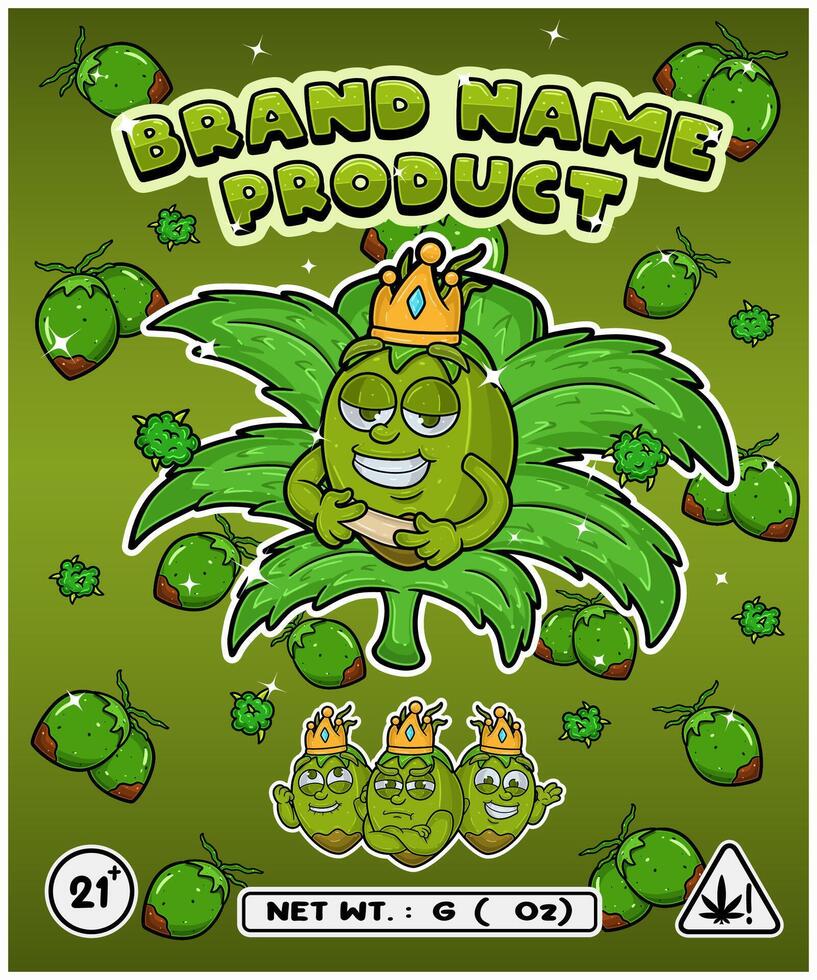 Coconut Fruit Strain In Herbal Leaf and Brand Name Product Packaging. For Product, Label, Business and Brand Product. Vectors Illustrations.