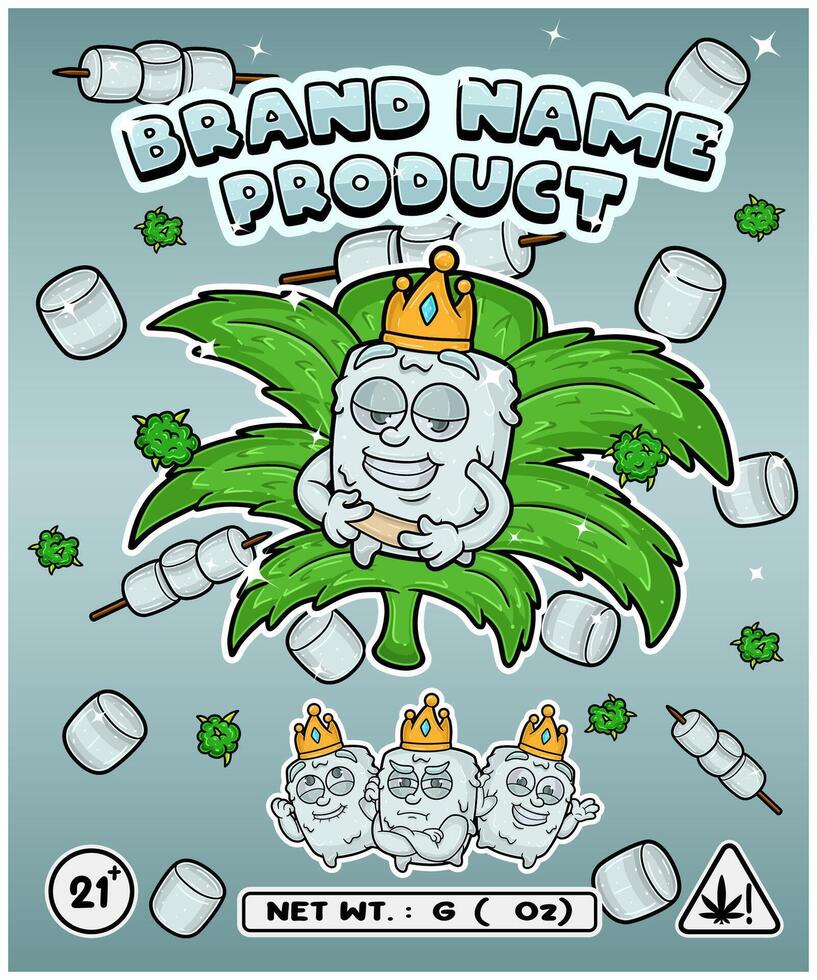 Marshmallow Strain In Herbal Leaf and Brand Name Product Packaging. For Product, Label, Business and Brand Product. Vectors Illustrations.