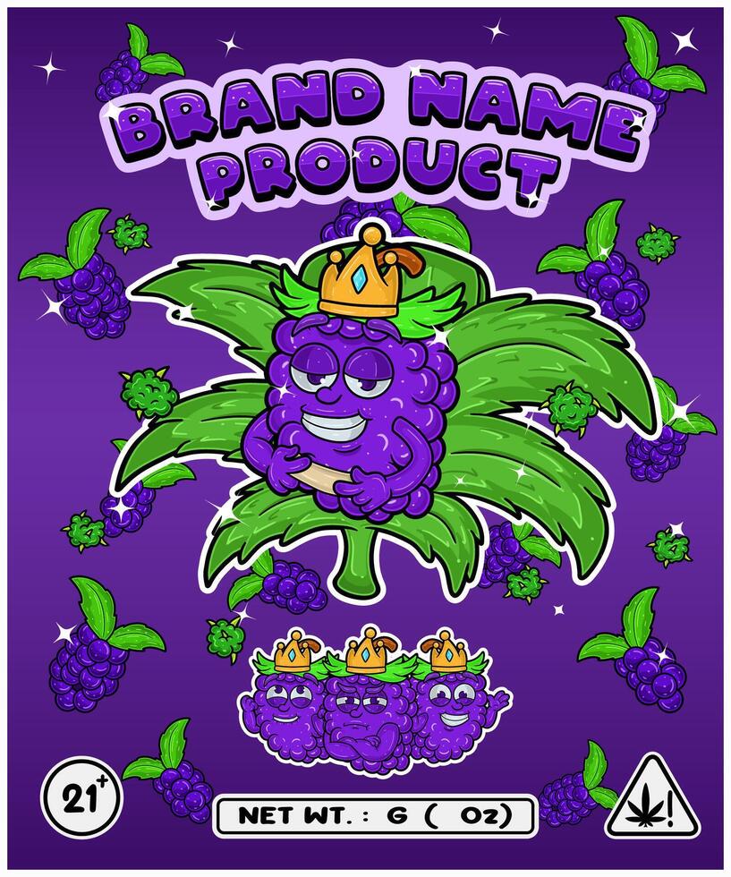 Grape Fruit Strain In Herbal Leaf and Brand Name Product Packaging. For Product, Label, Business and Brand Product. Vectors Illustrations.