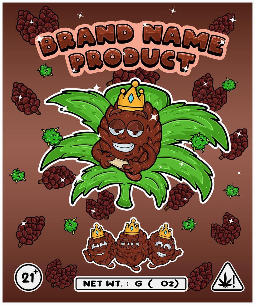 Pine Strain In Herbal Leaf and Brand Name Product Packaging. For Product, Label, Business and Brand Product. Vectors Illustrations.