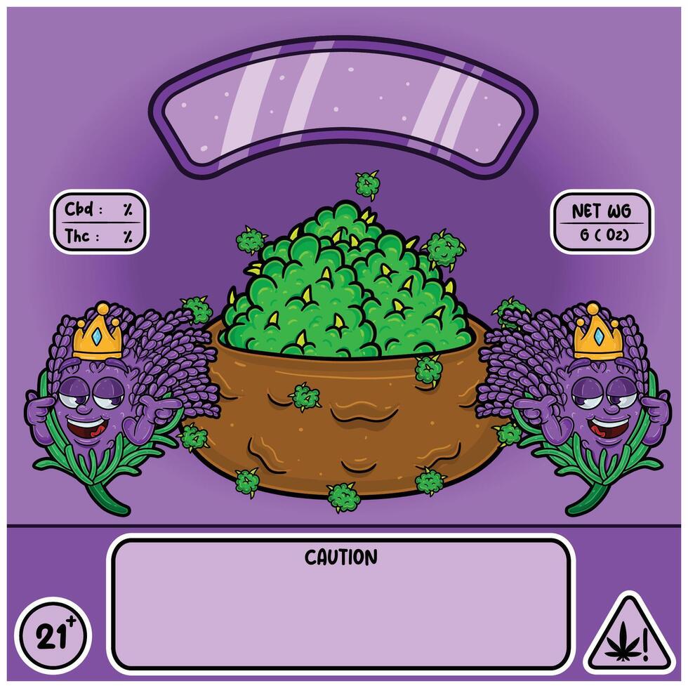 Lavender Strain with Herbal Leaves in cartoon style. Herbal Leaves Design For Logo, Label and Packaging Product. vector