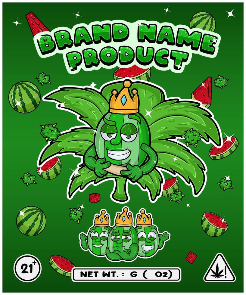 Watermelon Fruit Strain In Herbal Leaf and Brand Name Product Packaging. For Product, Label, Business and Brand Product. Vectors Illustrations.
