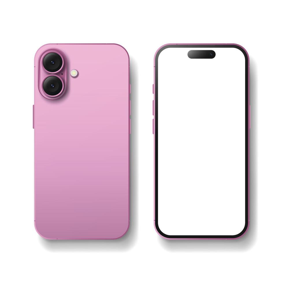Smartphone models 16 pink, isolated on white background vector