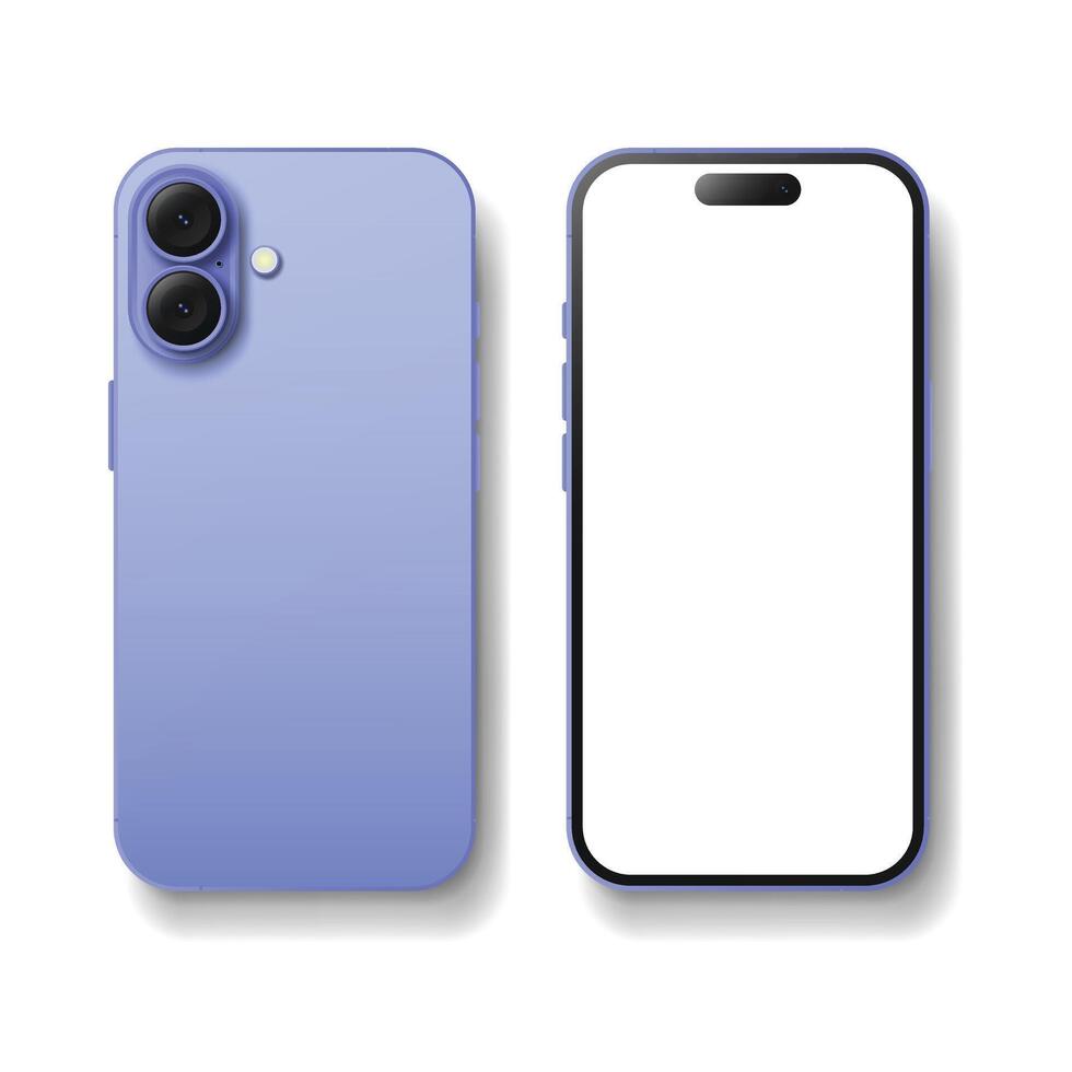 Smartphone models 16 purple, isolated on white background vector