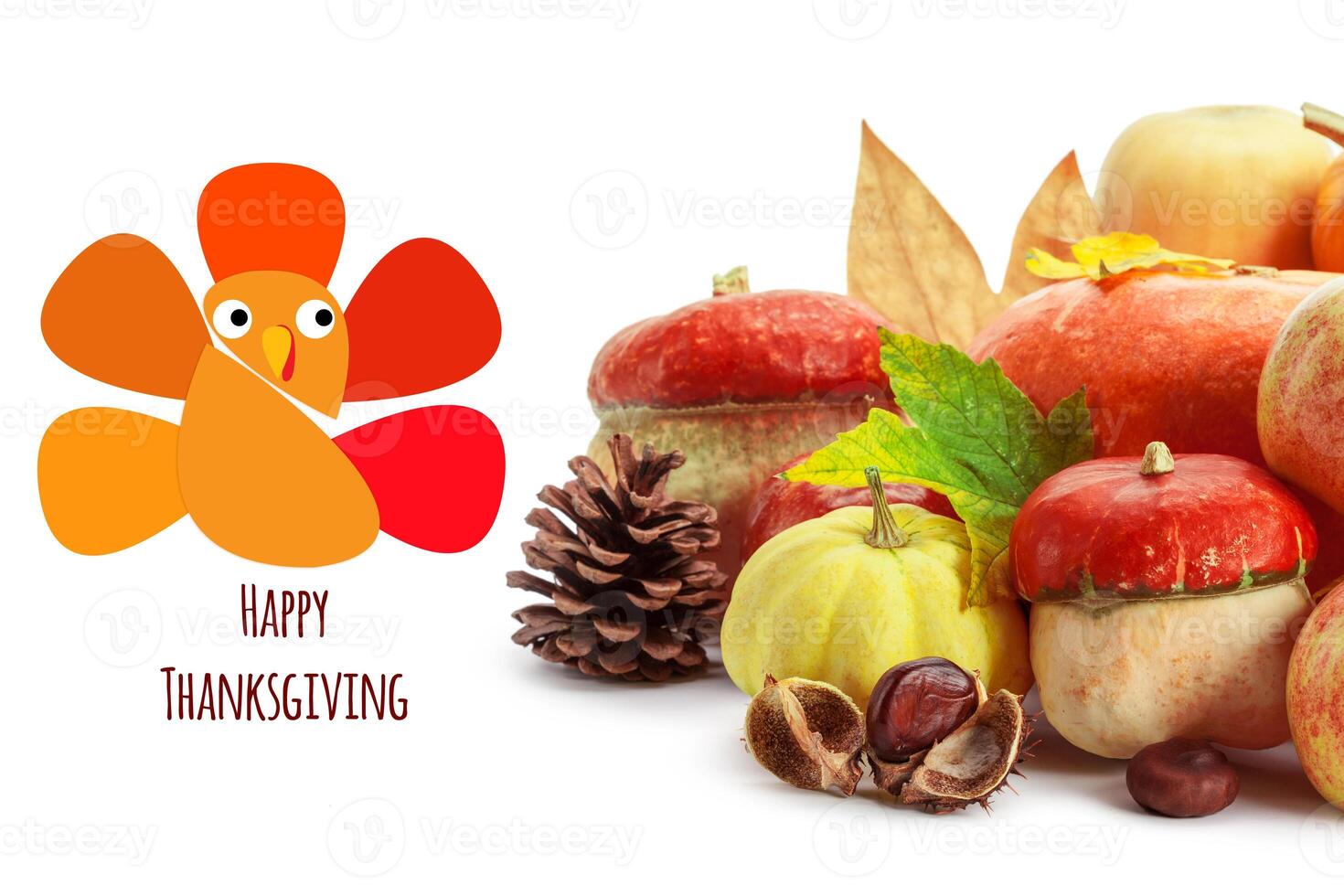 Happy Thanksgiving tag with autumn pumpkins photo