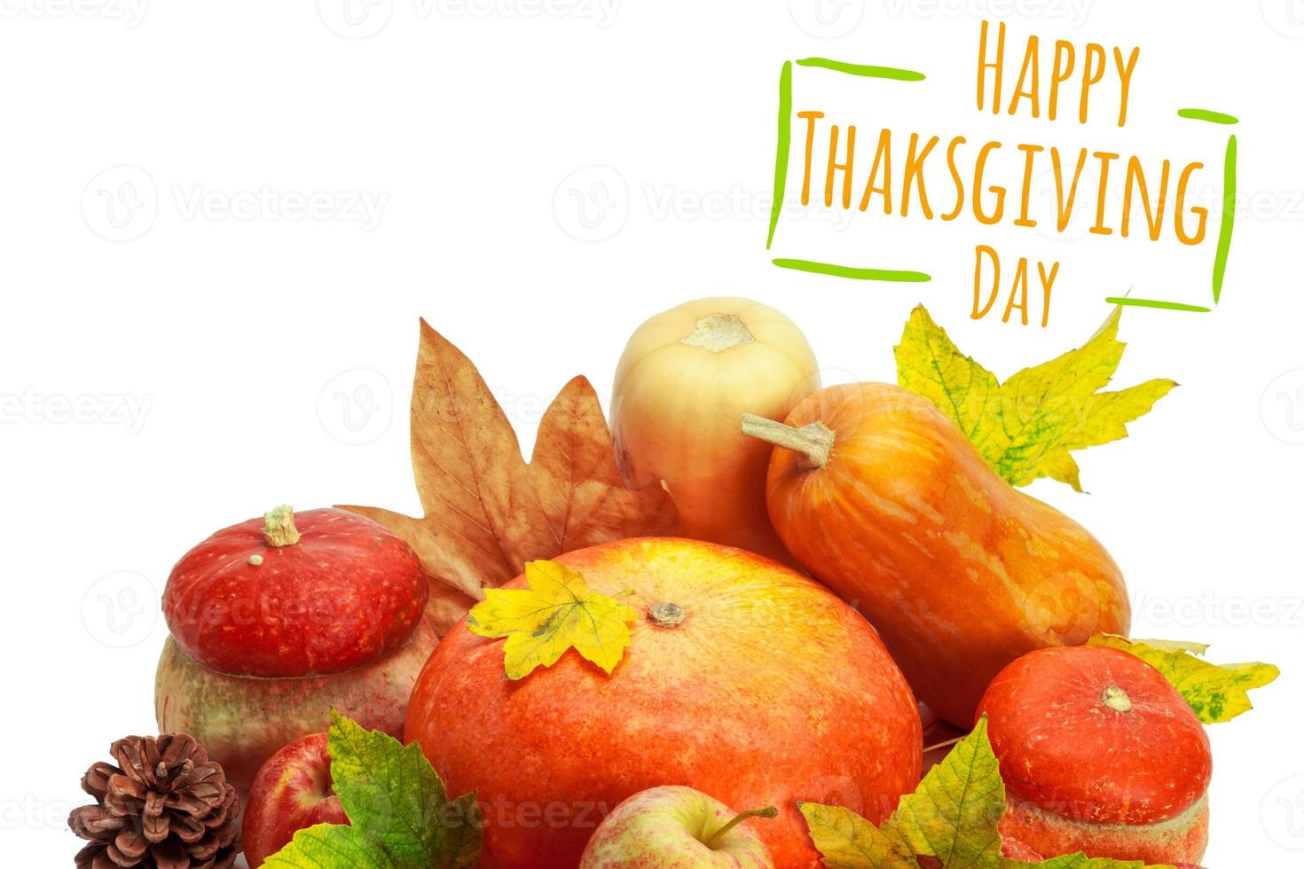 Happy Thanksgiving tag with autumn pumpkins photo