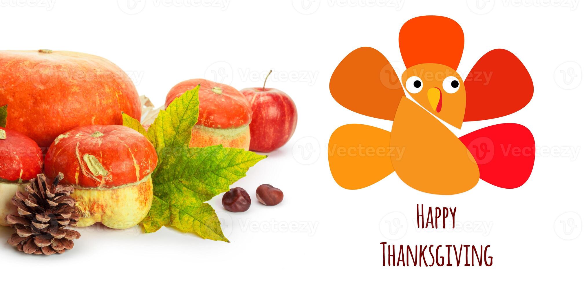 Happy Thanksgiving tag with autumn pumpkins photo