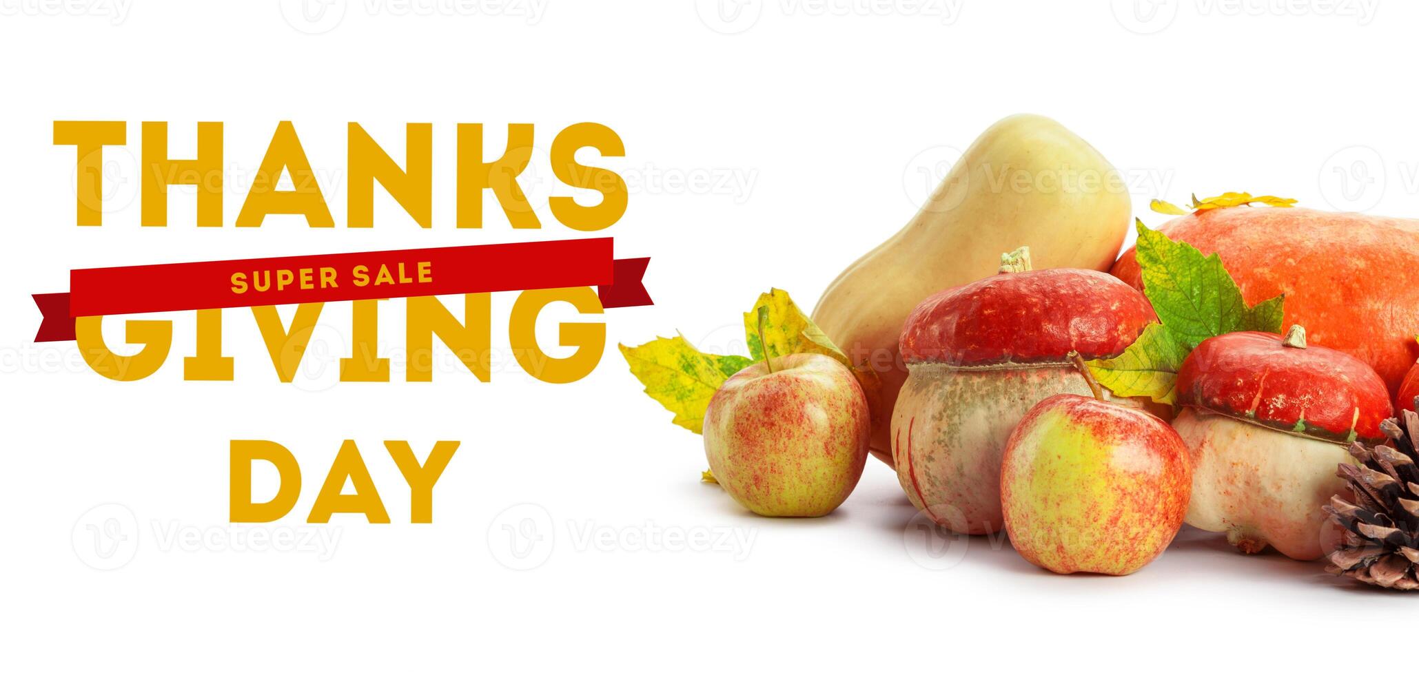 Happy Thanksgiving Sale tag with autumn pumpkins photo