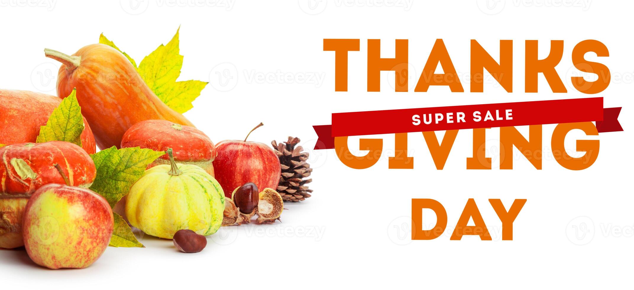 Happy Thanksgiving Sale tag with autumn pumpkins photo
