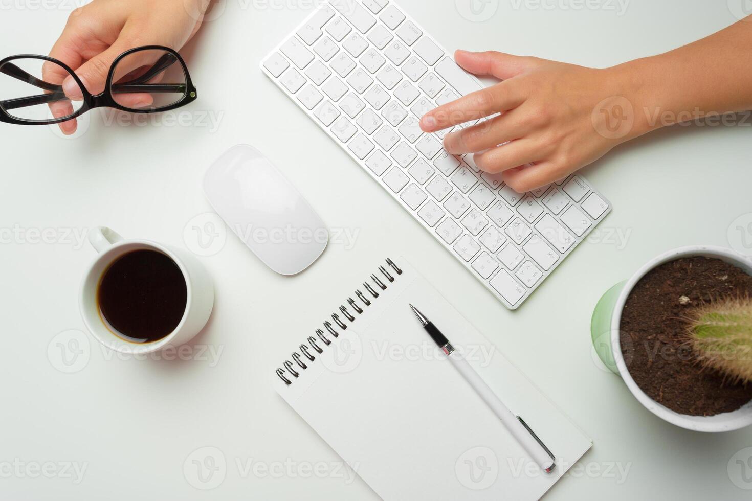 women's hands using keyboard and mouse photo