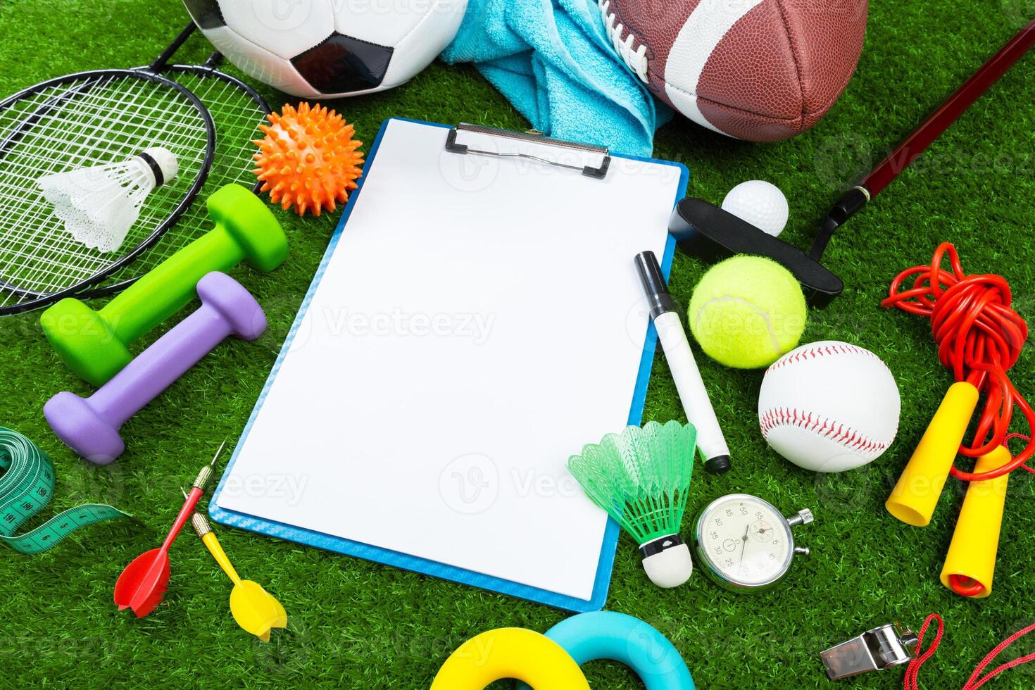 Various sport tools on grass photo