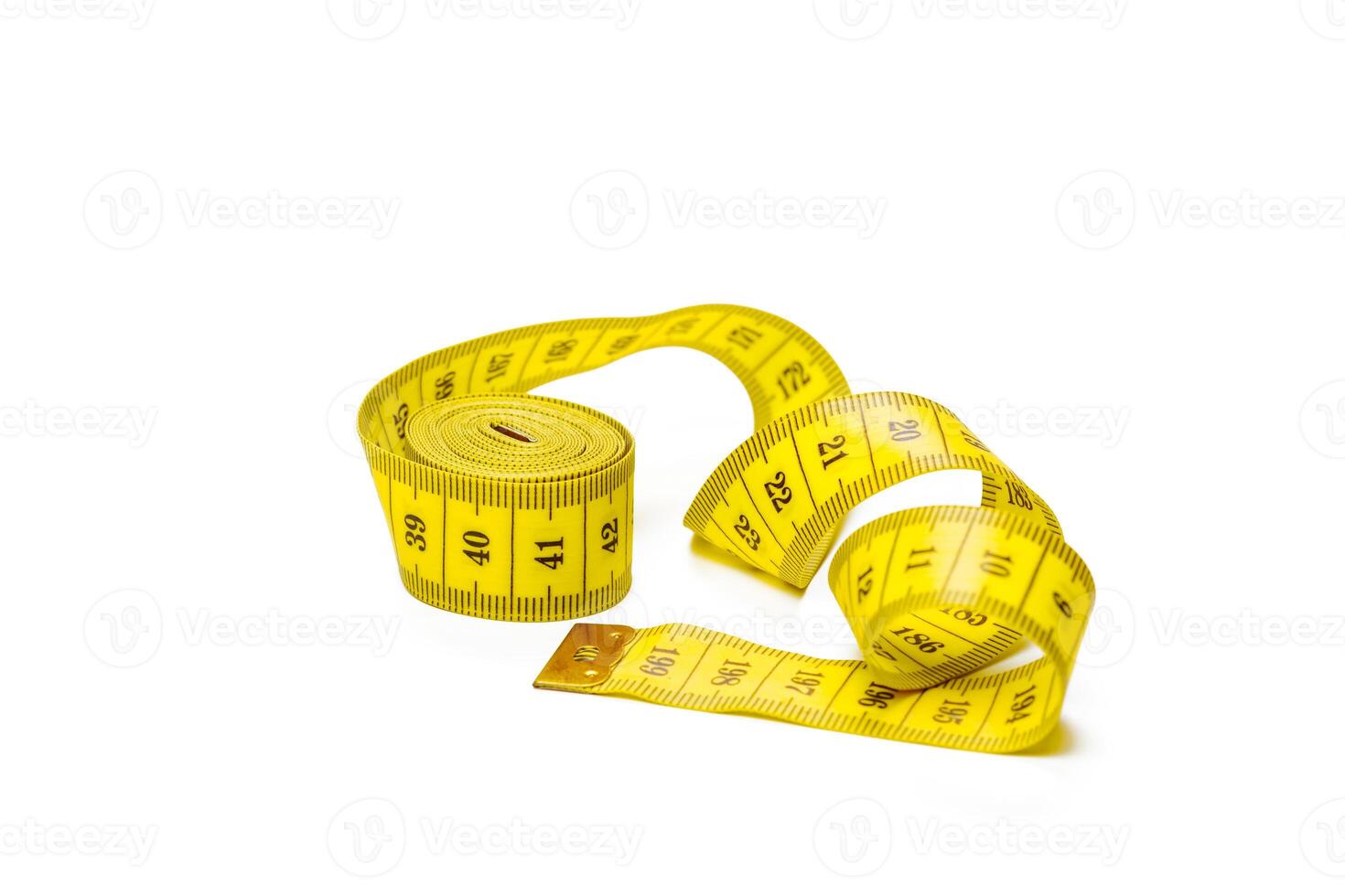 yellow metric measuring tape isolated on white panorama background photo