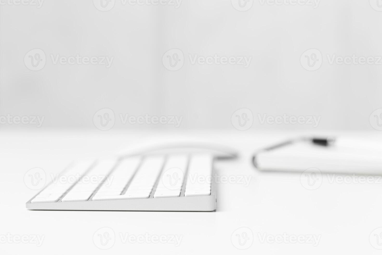 Office desk table with computer keyboard photo
