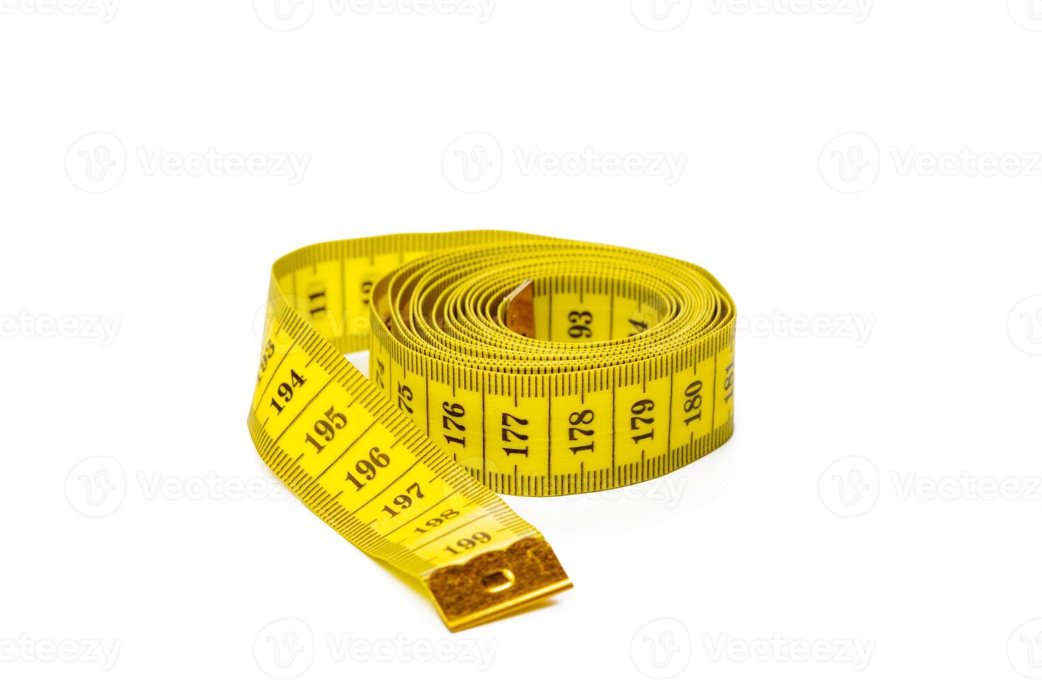 yellow metric measuring tape isolated on white panorama background photo