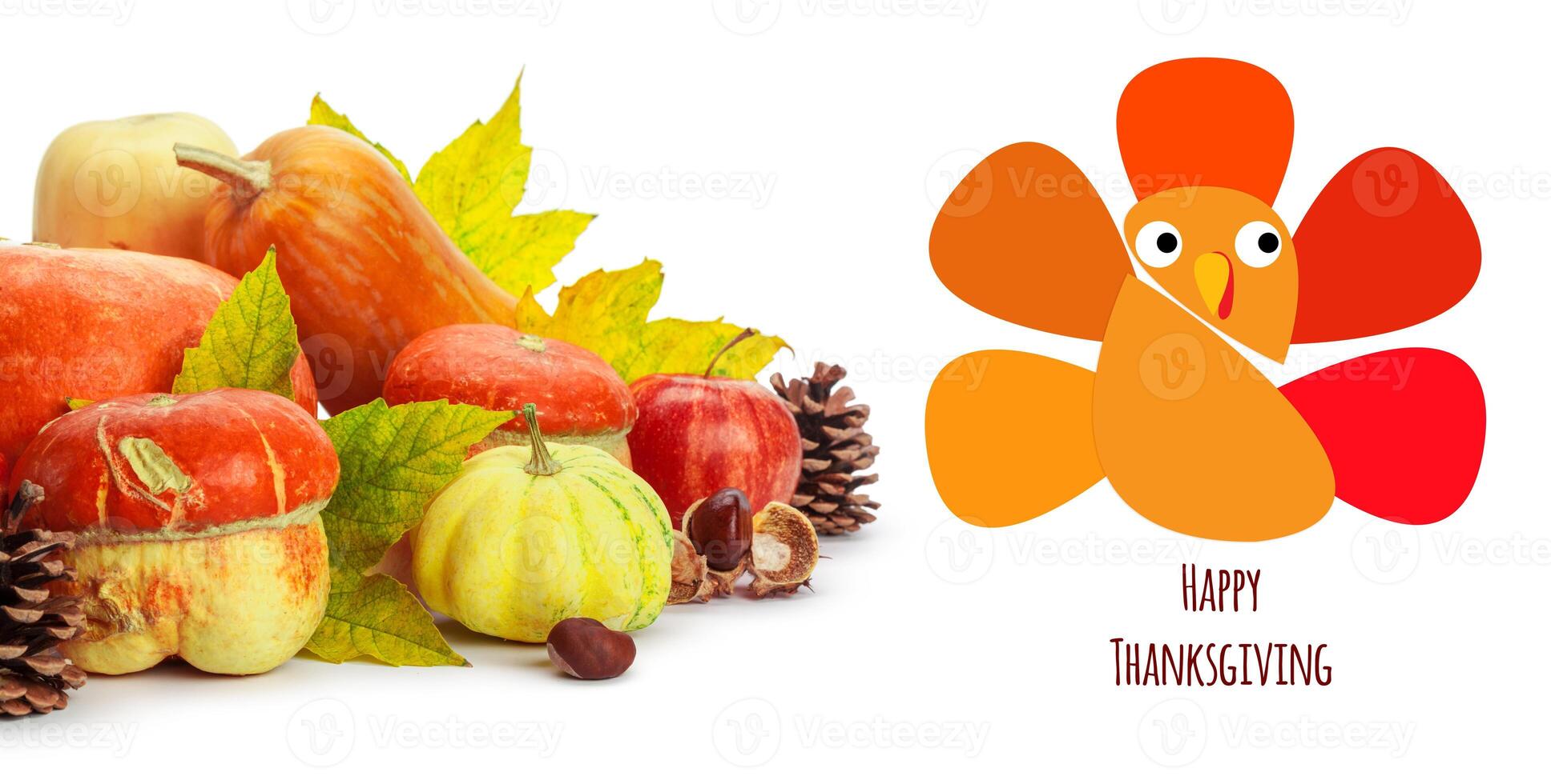 Happy Thanksgiving tag with autumn pumpkins photo
