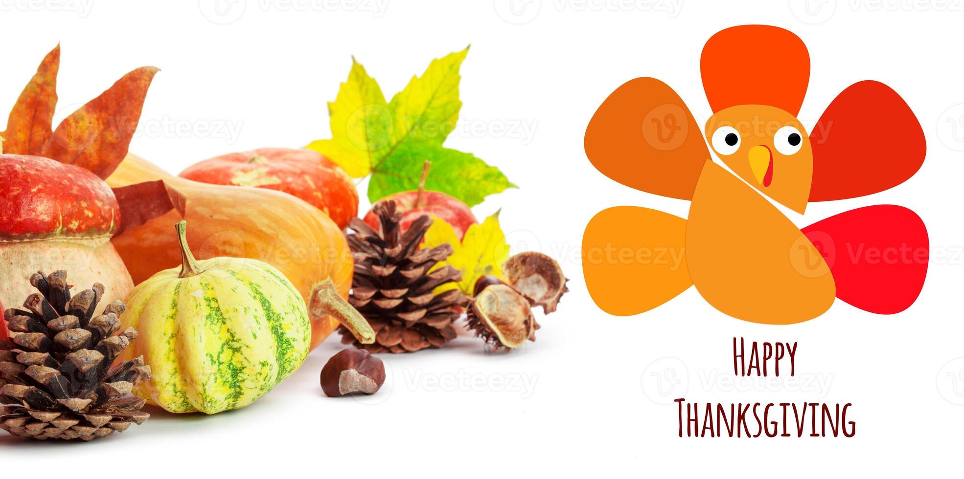 Happy Thanksgiving tag with autumn pumpkins photo