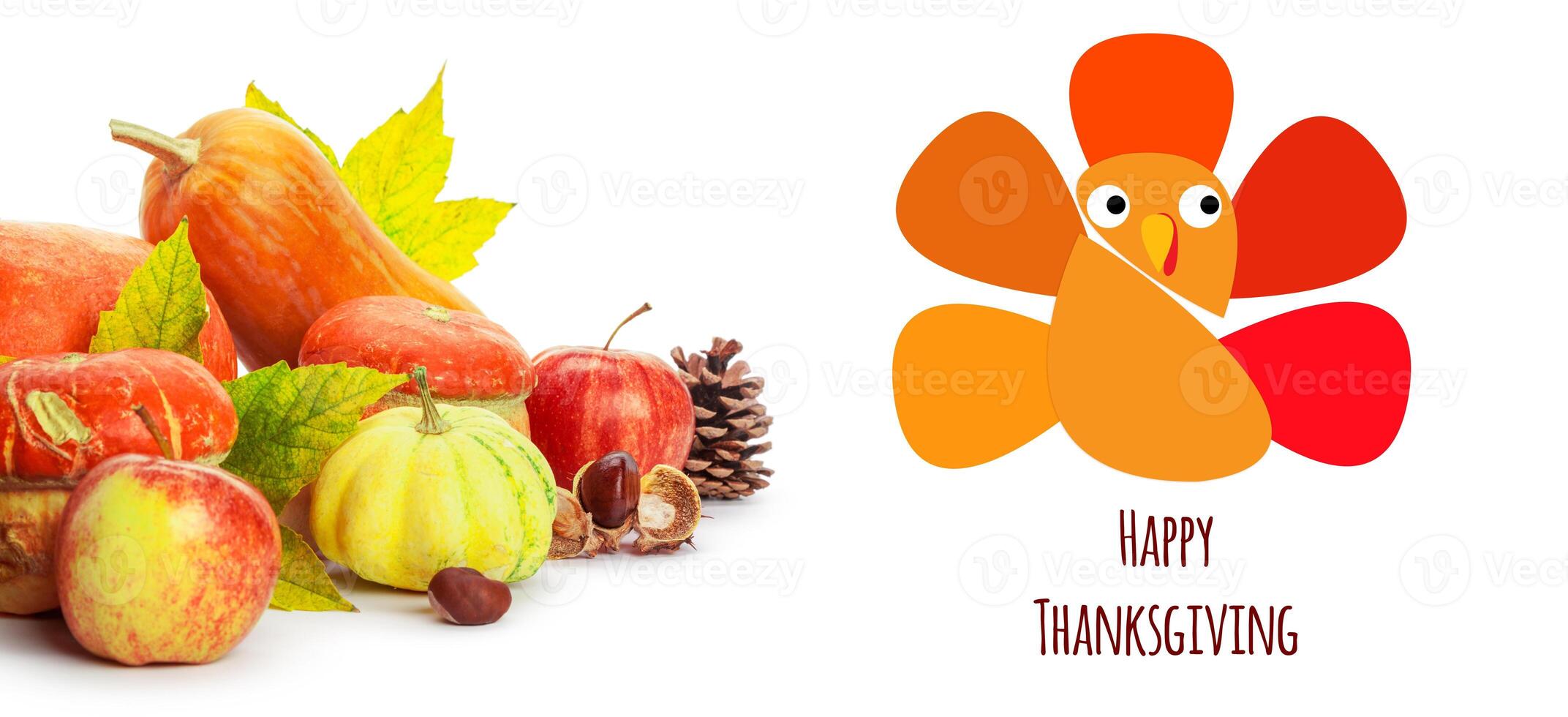 Happy Thanksgiving tag with autumn pumpkins photo