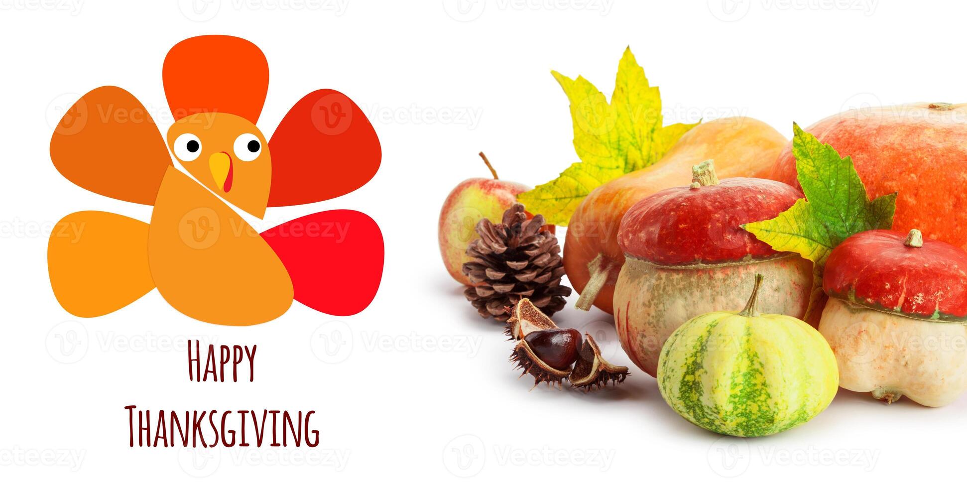 Happy Thanksgiving tag with autumn pumpkins photo