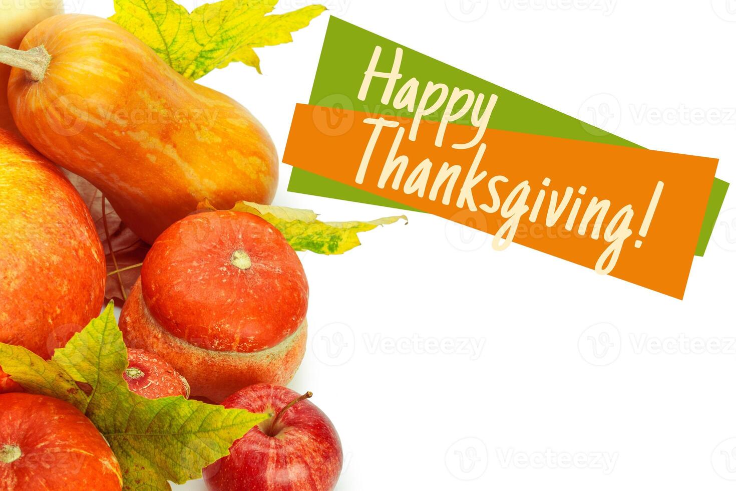 Happy Thanksgiving tag with autumn pumpkins photo