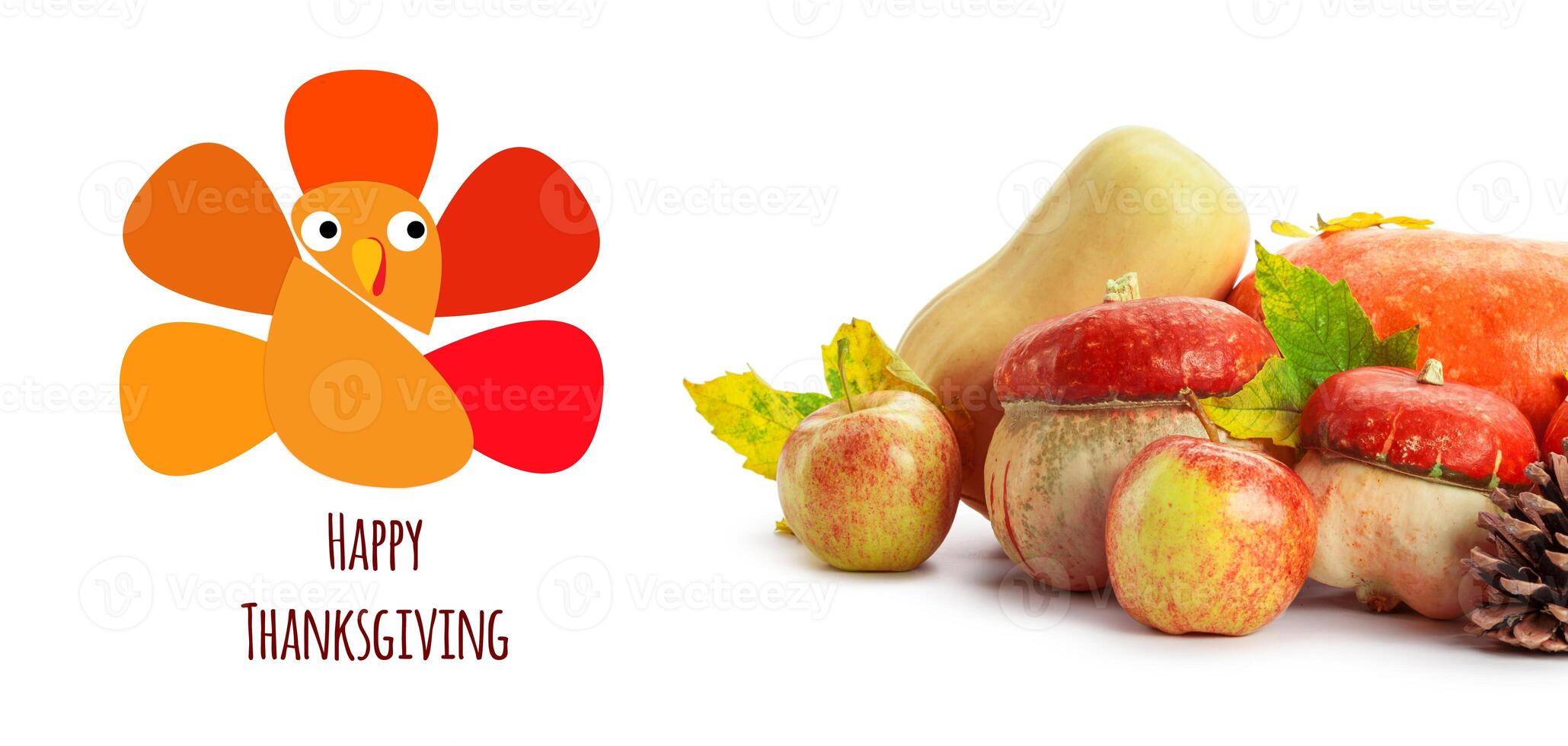 Happy Thanksgiving tag with autumn pumpkins photo