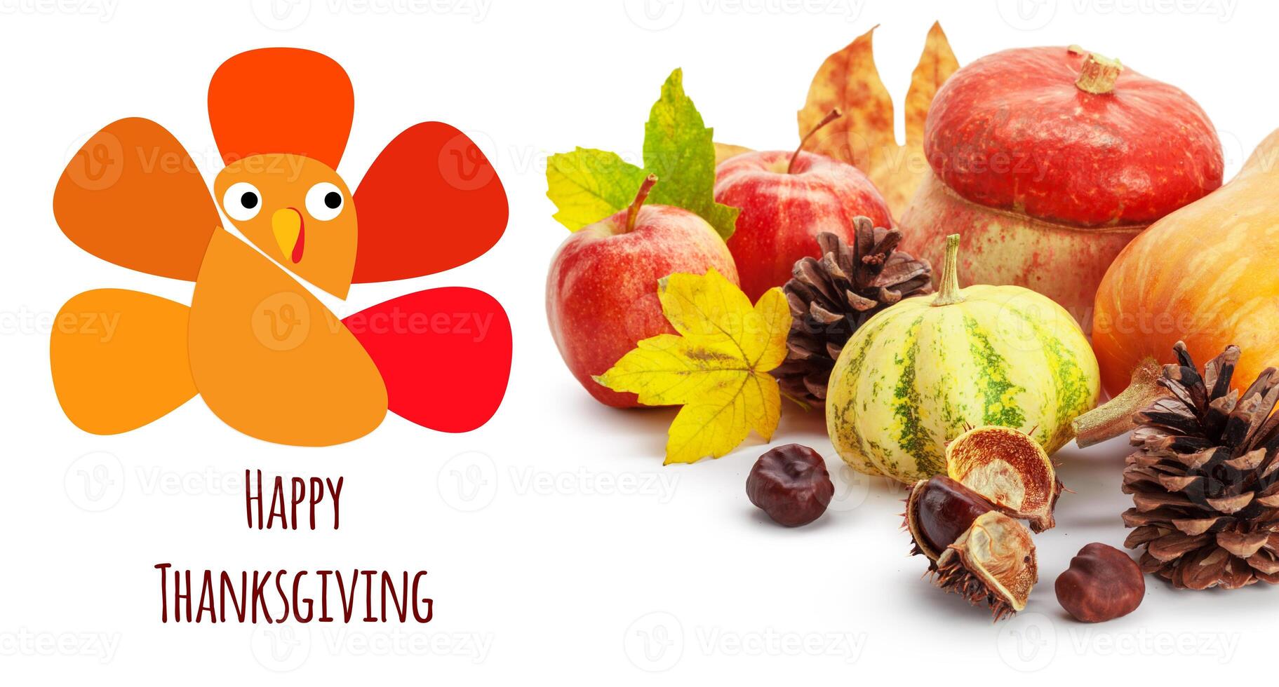 Happy Thanksgiving tag with autumn pumpkins photo