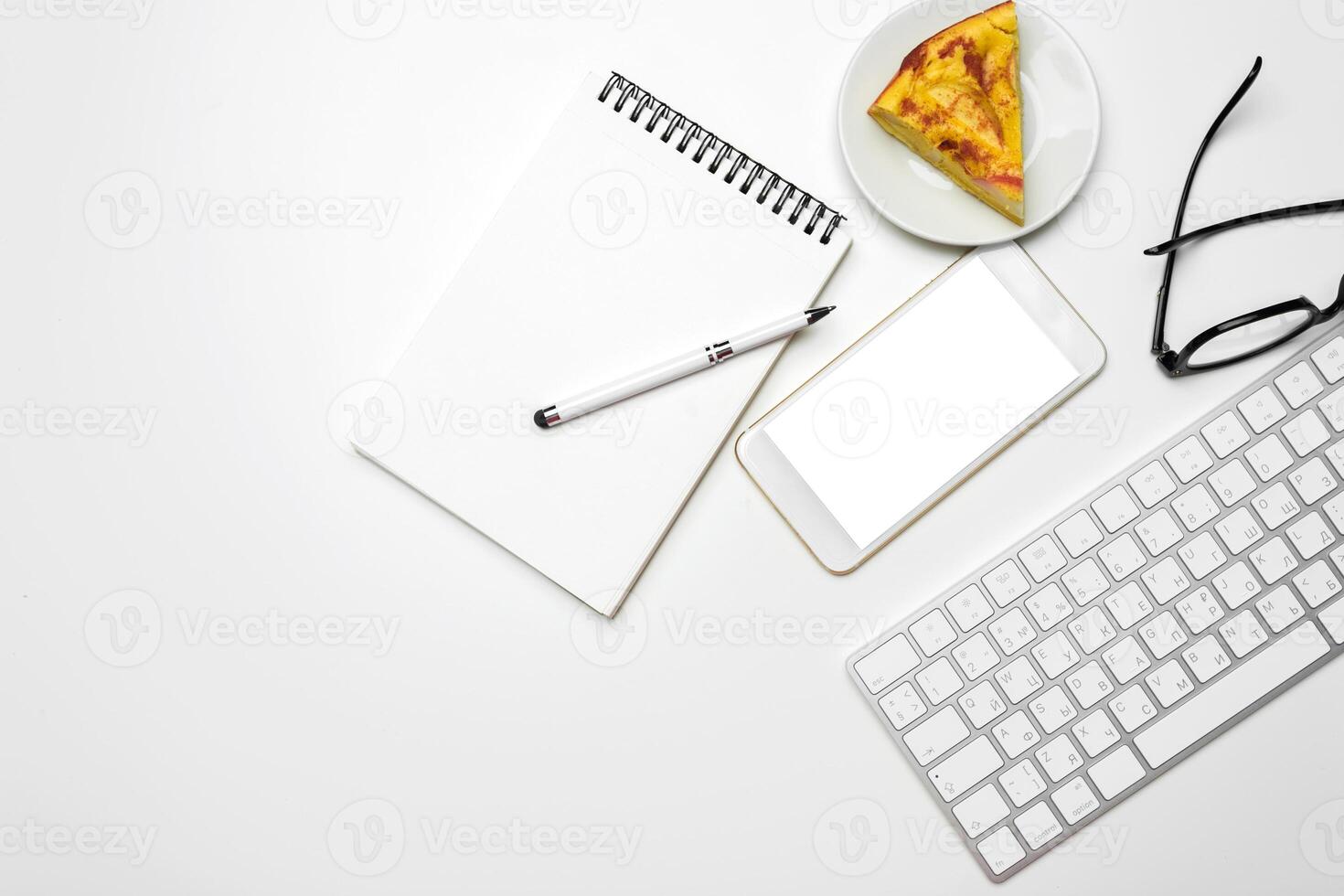 Office desk table with computer keyboard photo