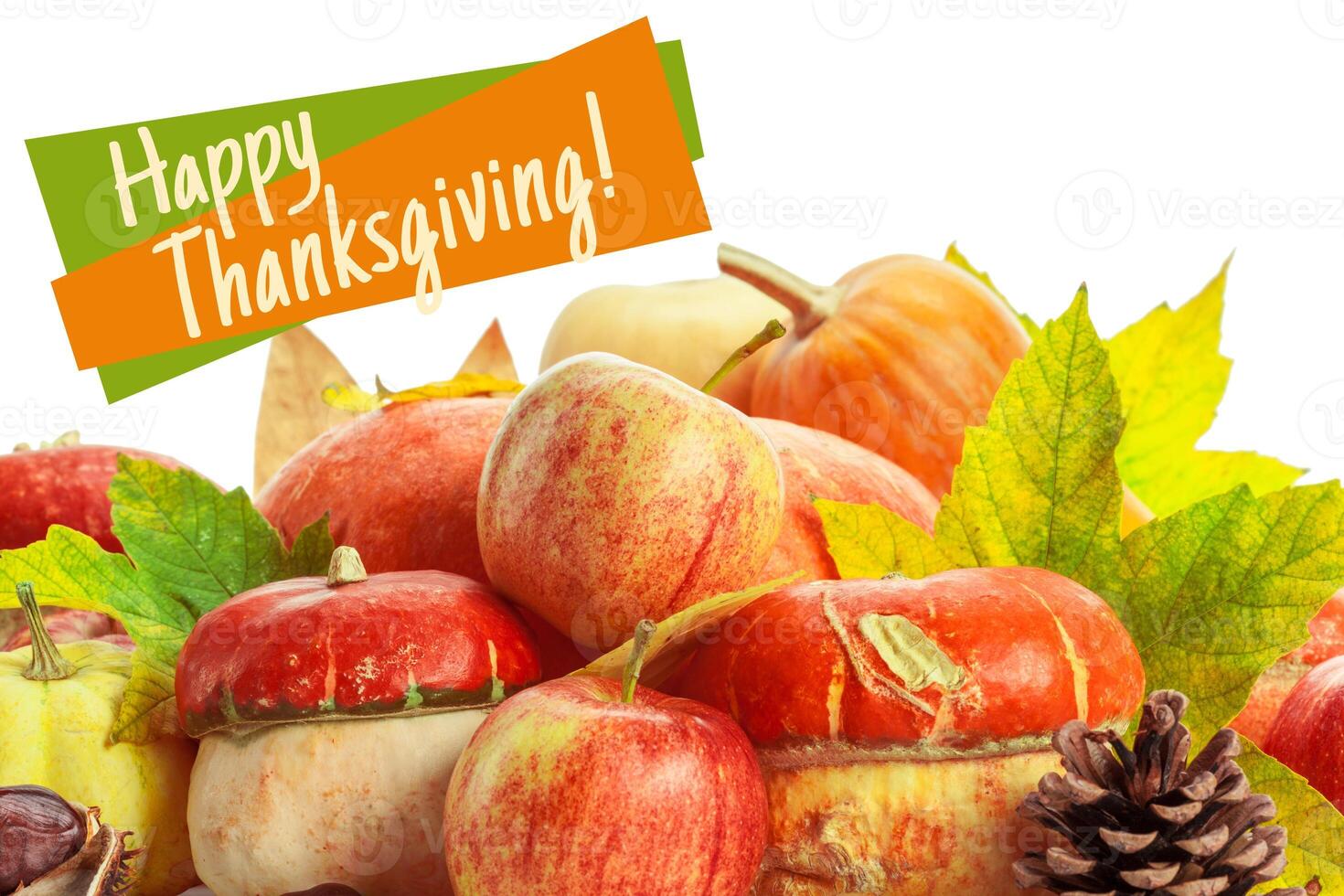 Happy Thanksgiving tag with autumn pumpkins photo