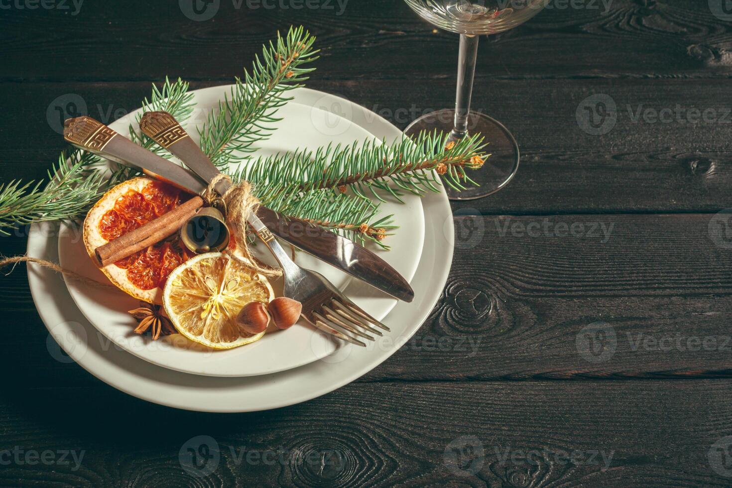 Christmas table place setting photo