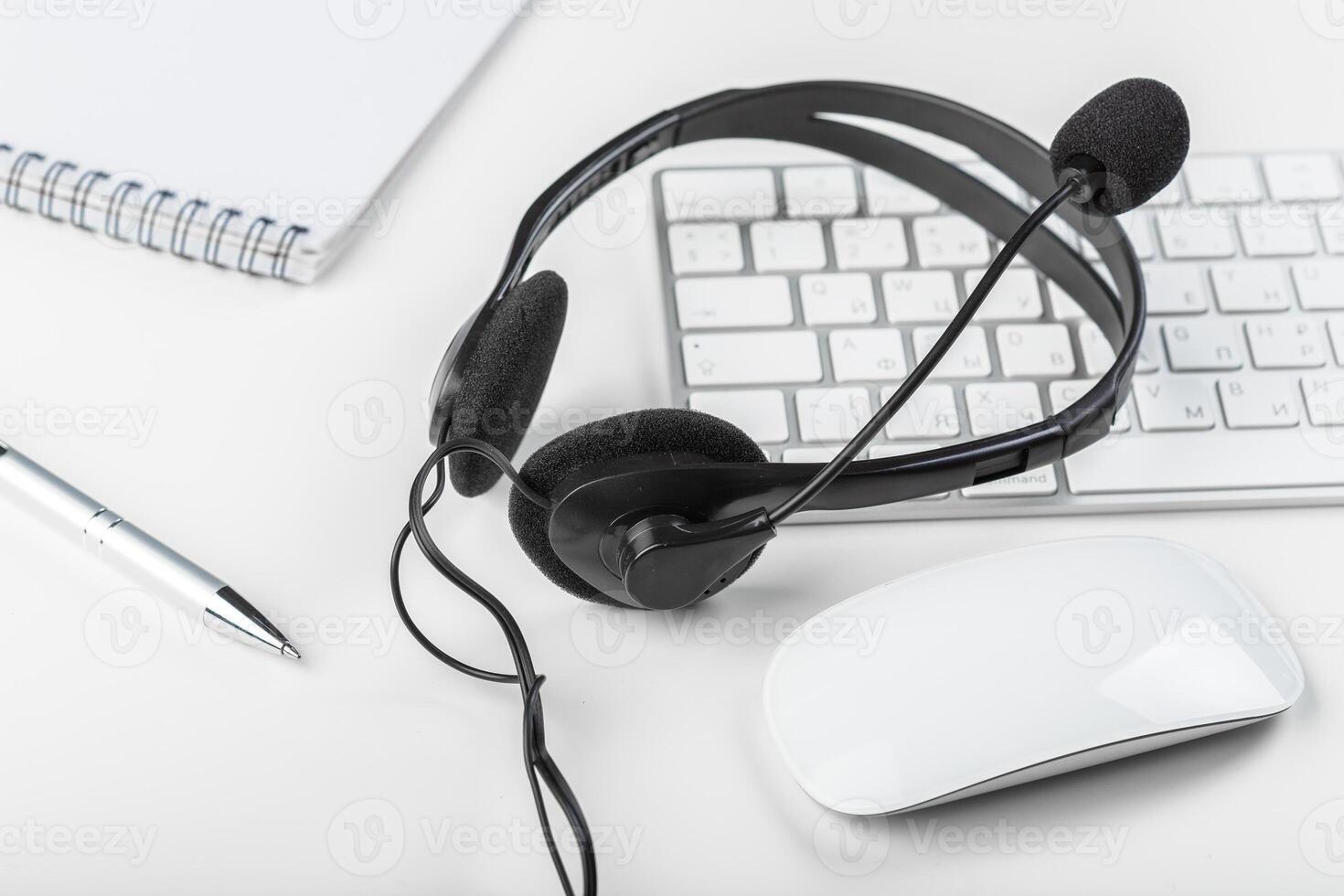headset on keyboard computer laptop photo