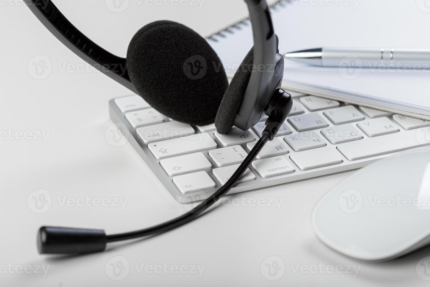 headset on keyboard computer laptop photo