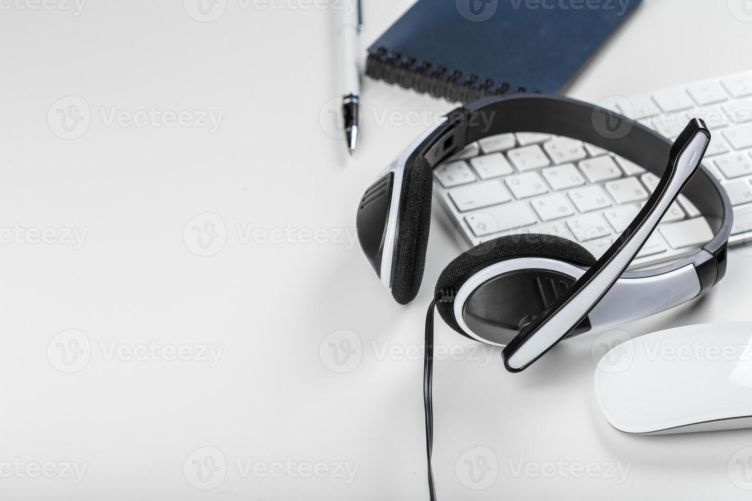 headset on keyboard computer laptop photo