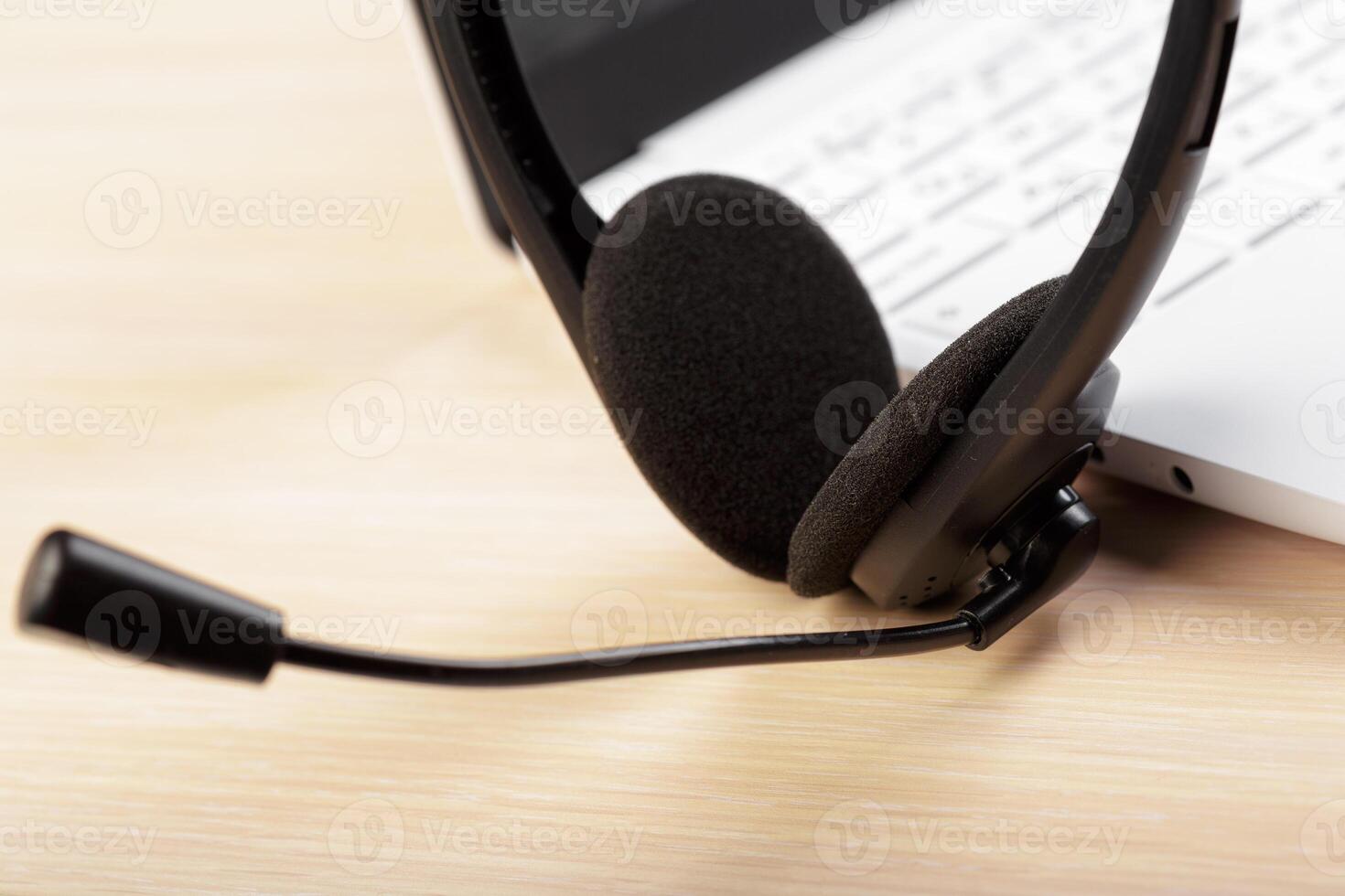 headset on keyboard computer laptop photo