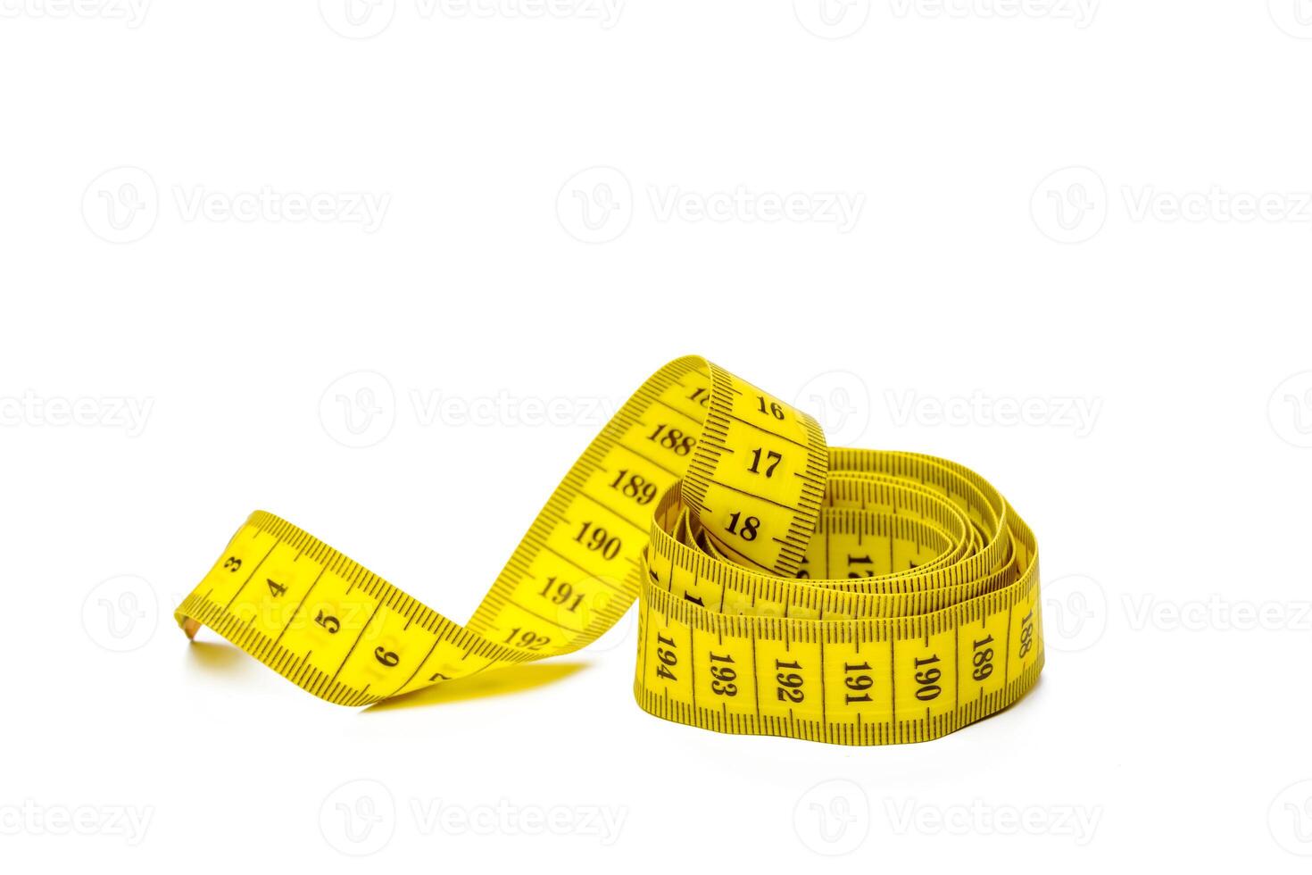 yellow metric measuring tape isolated on white panorama background photo