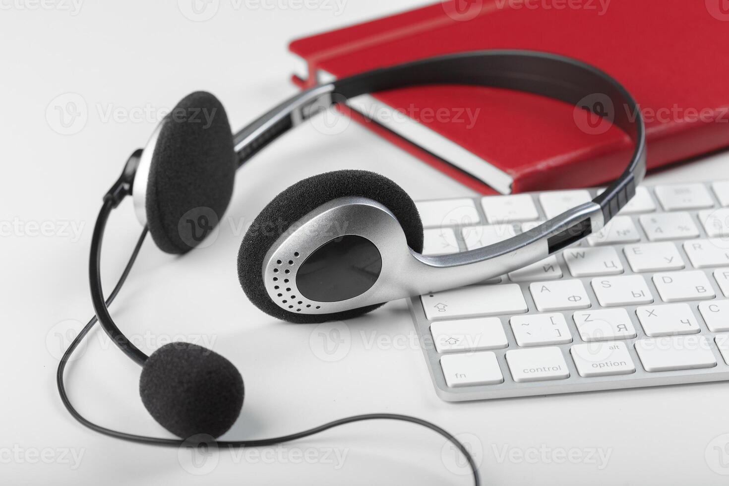 headset on keyboard computer laptop photo