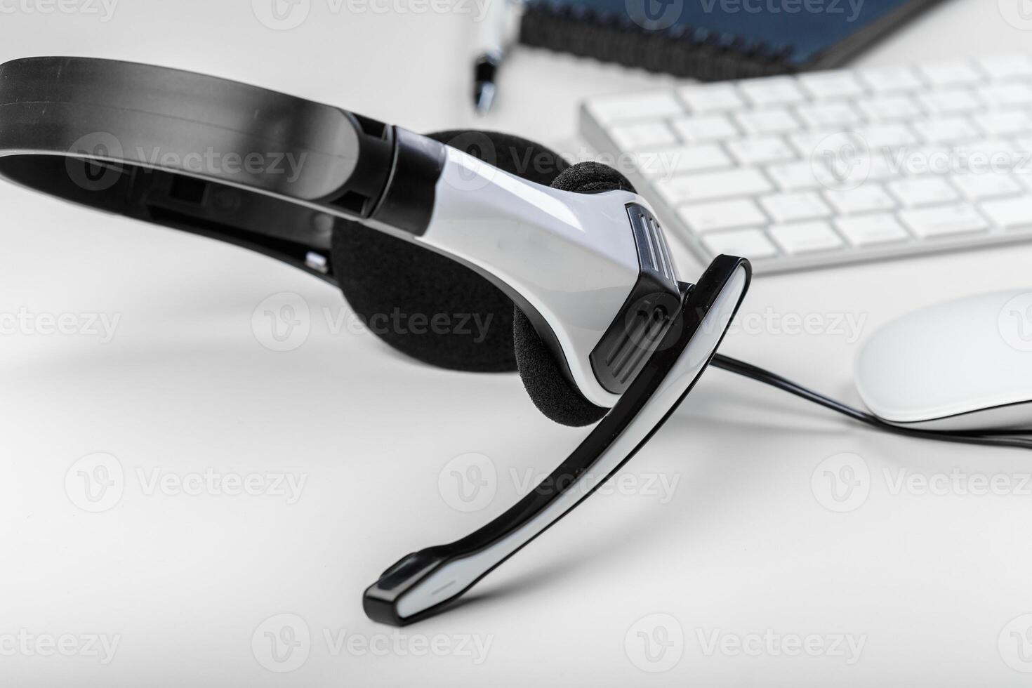 headset on keyboard computer laptop photo