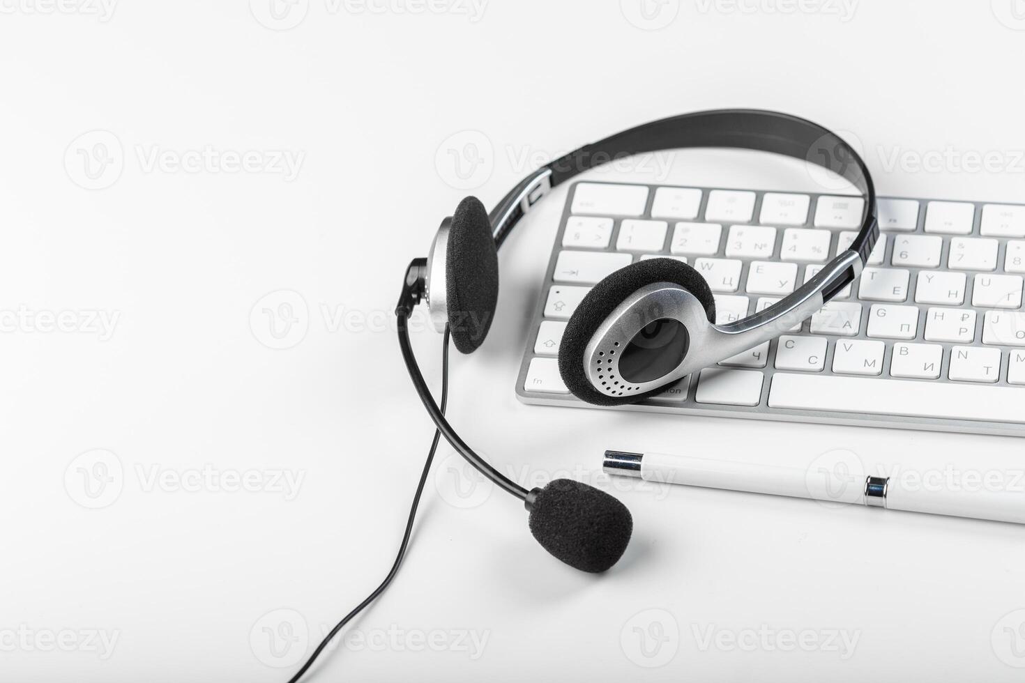 headset on keyboard computer laptop photo