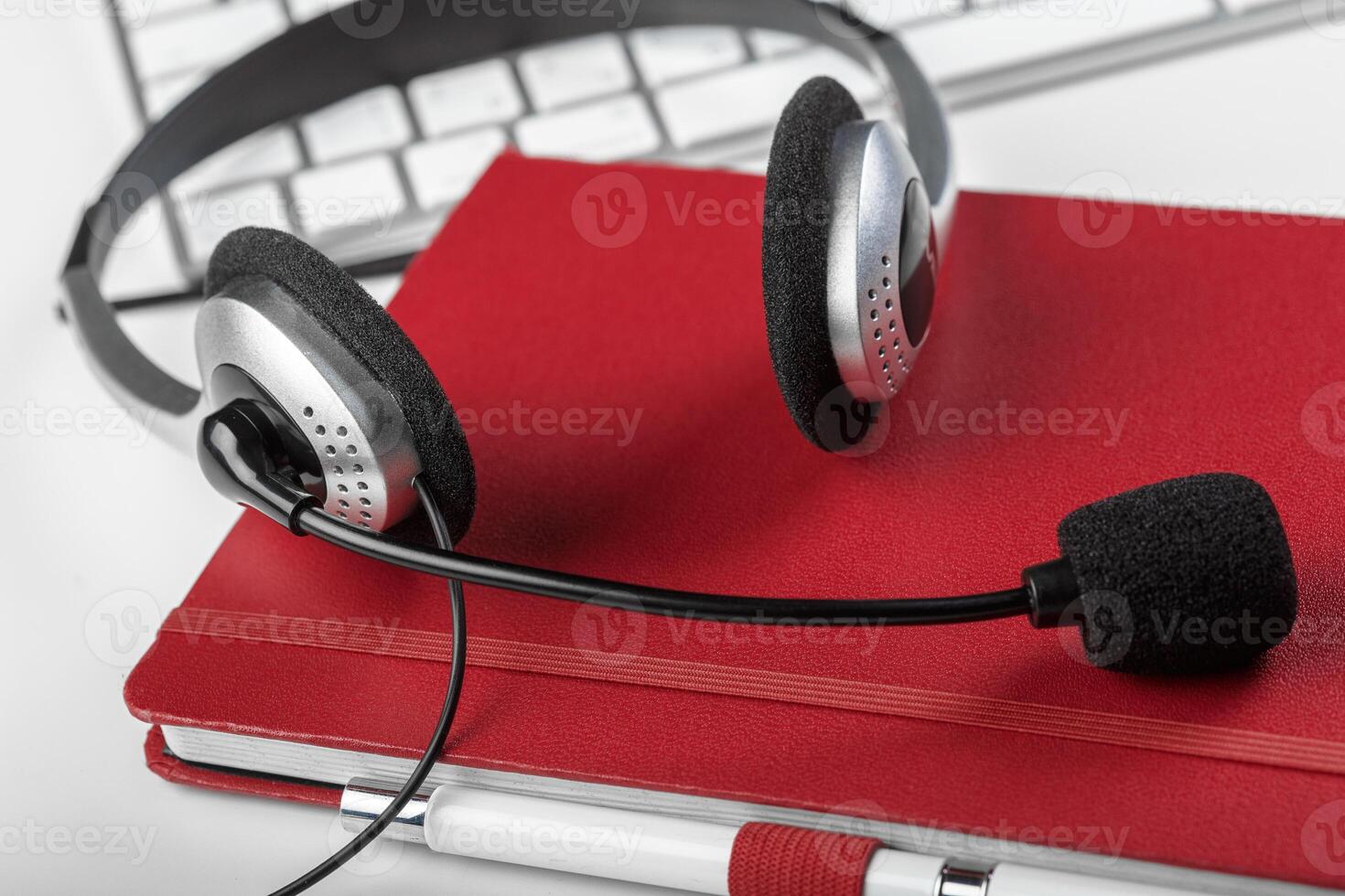 headset on keyboard computer laptop photo