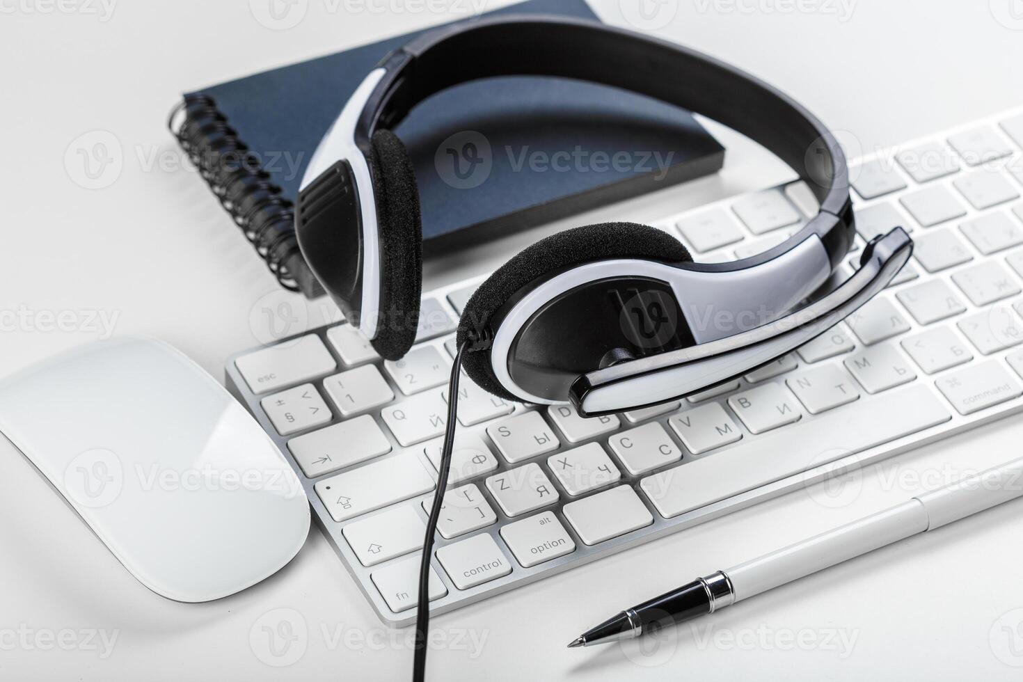 headset on keyboard computer laptop photo