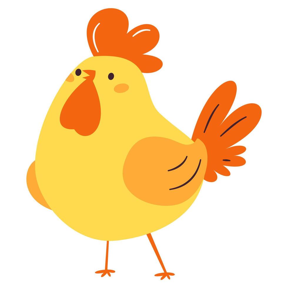 Flat illustration in children's style on white background. Cute rooster vector