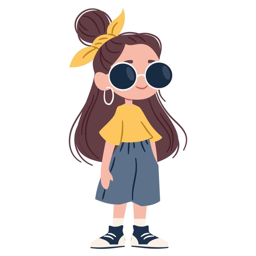 A flat illustration in a simple children's style. A cute fashionable girl in sunglasses vector