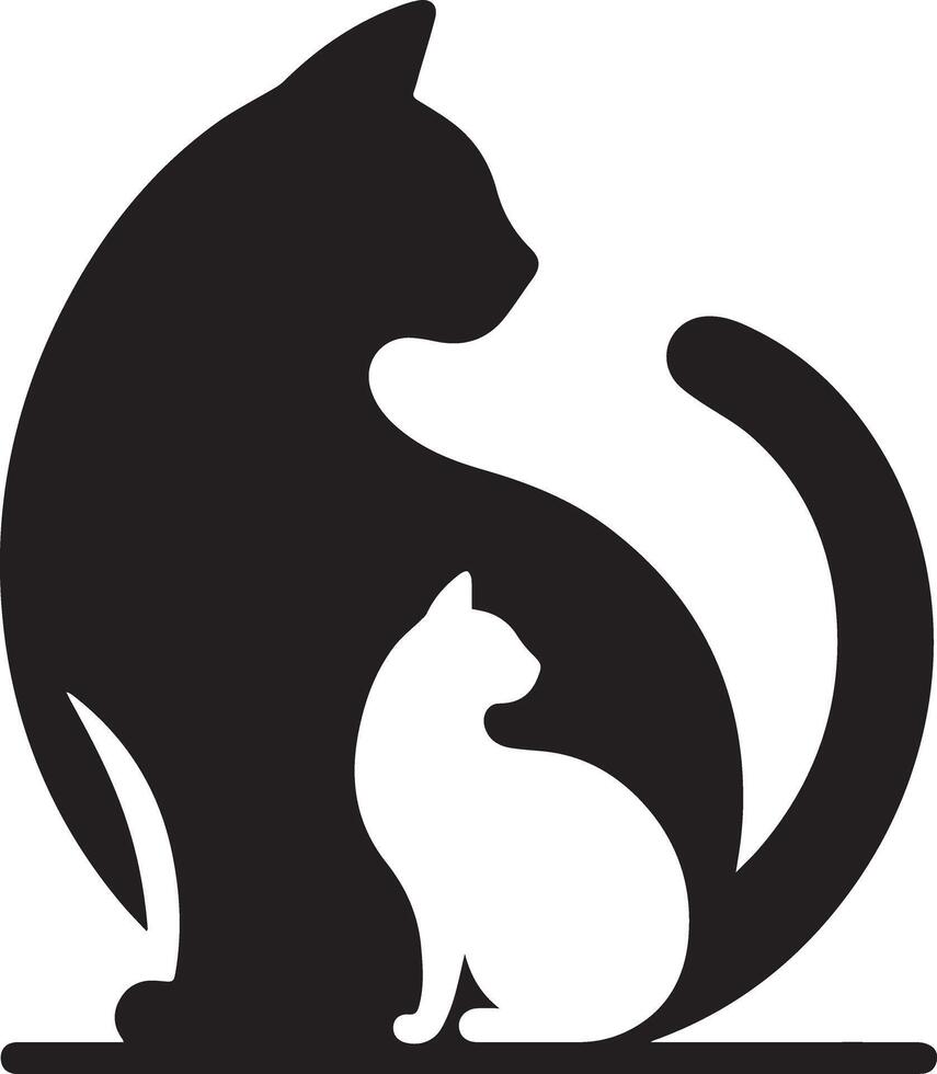 A black and white silhouette of a cat and a cat vector