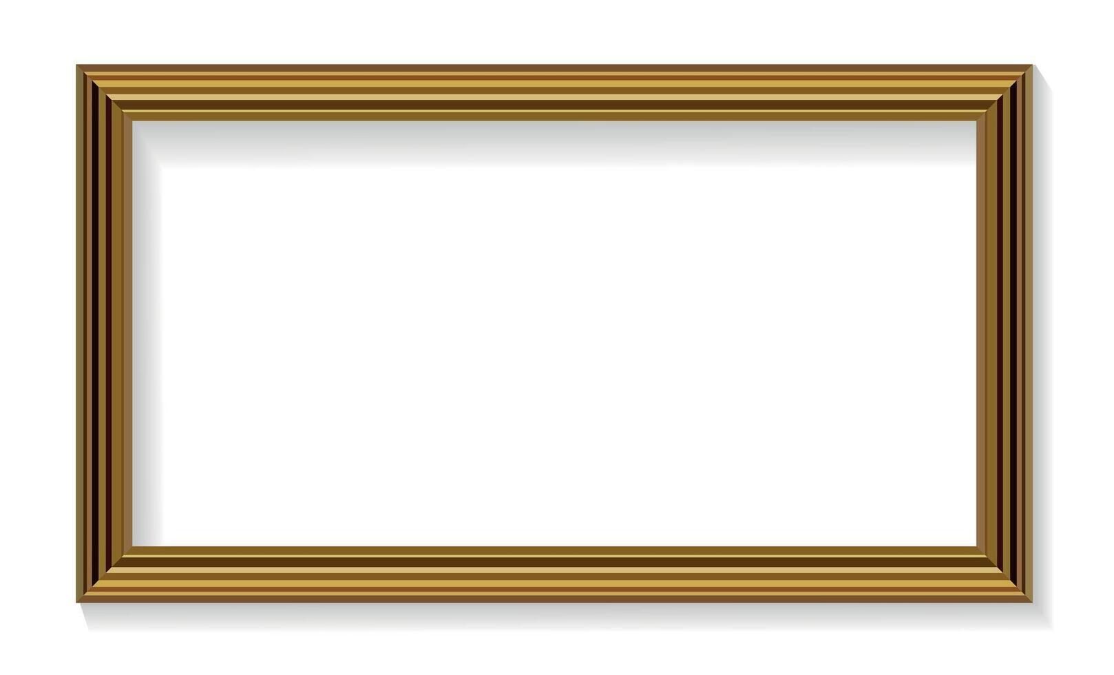 Elegant Rectangular Golden Photo Frame with Shadow Isolated on White Background vector