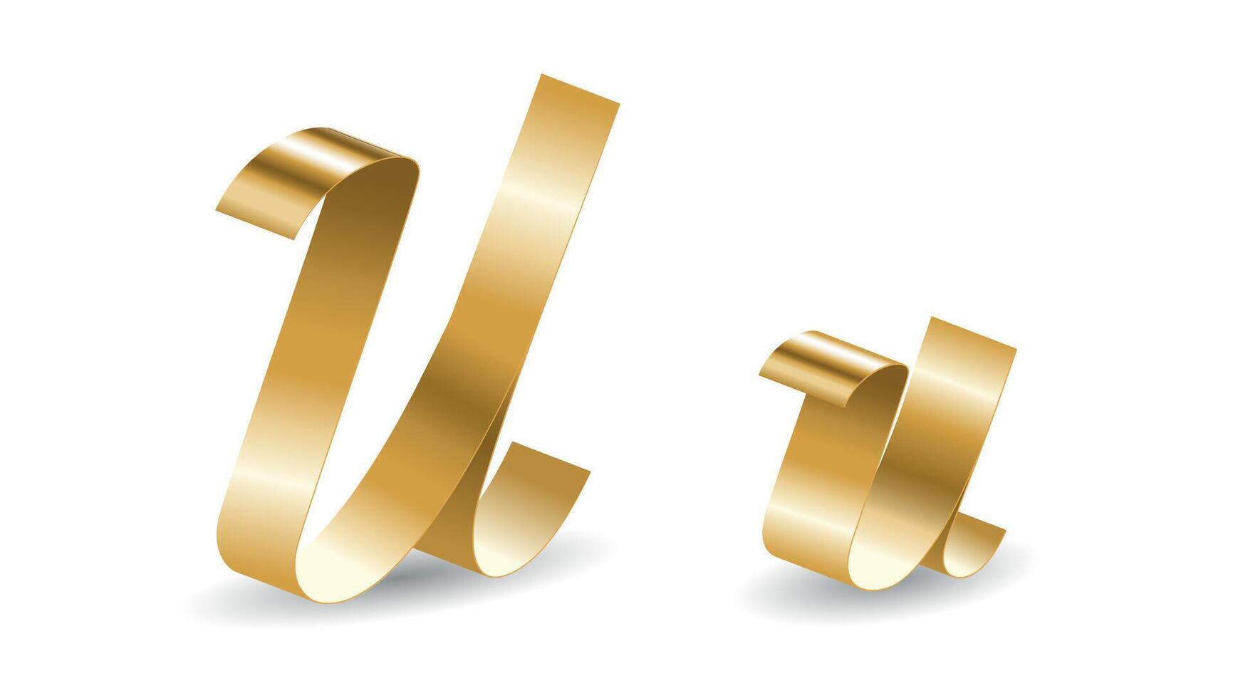 Golden Decorative U Letter of English Alphabet. Gold Shiny Tape Illustration vector