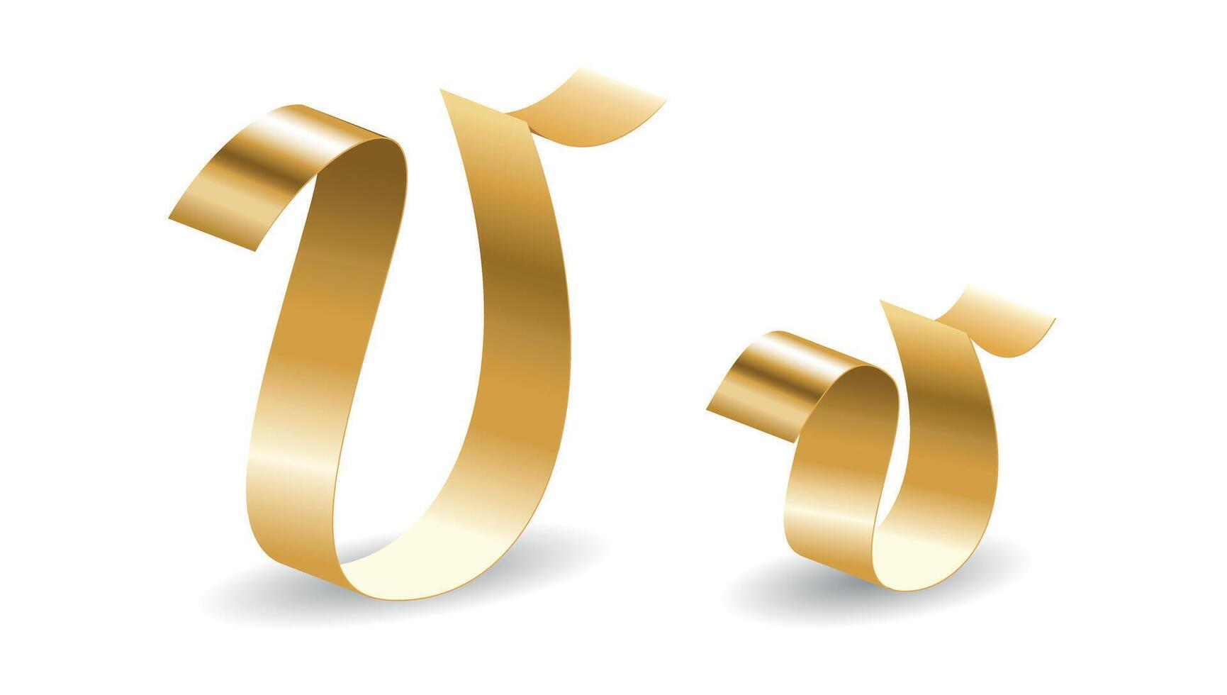 Shiny Golden Decorative V Letter of English Alphabet. Gold Tape Illustration on White vector