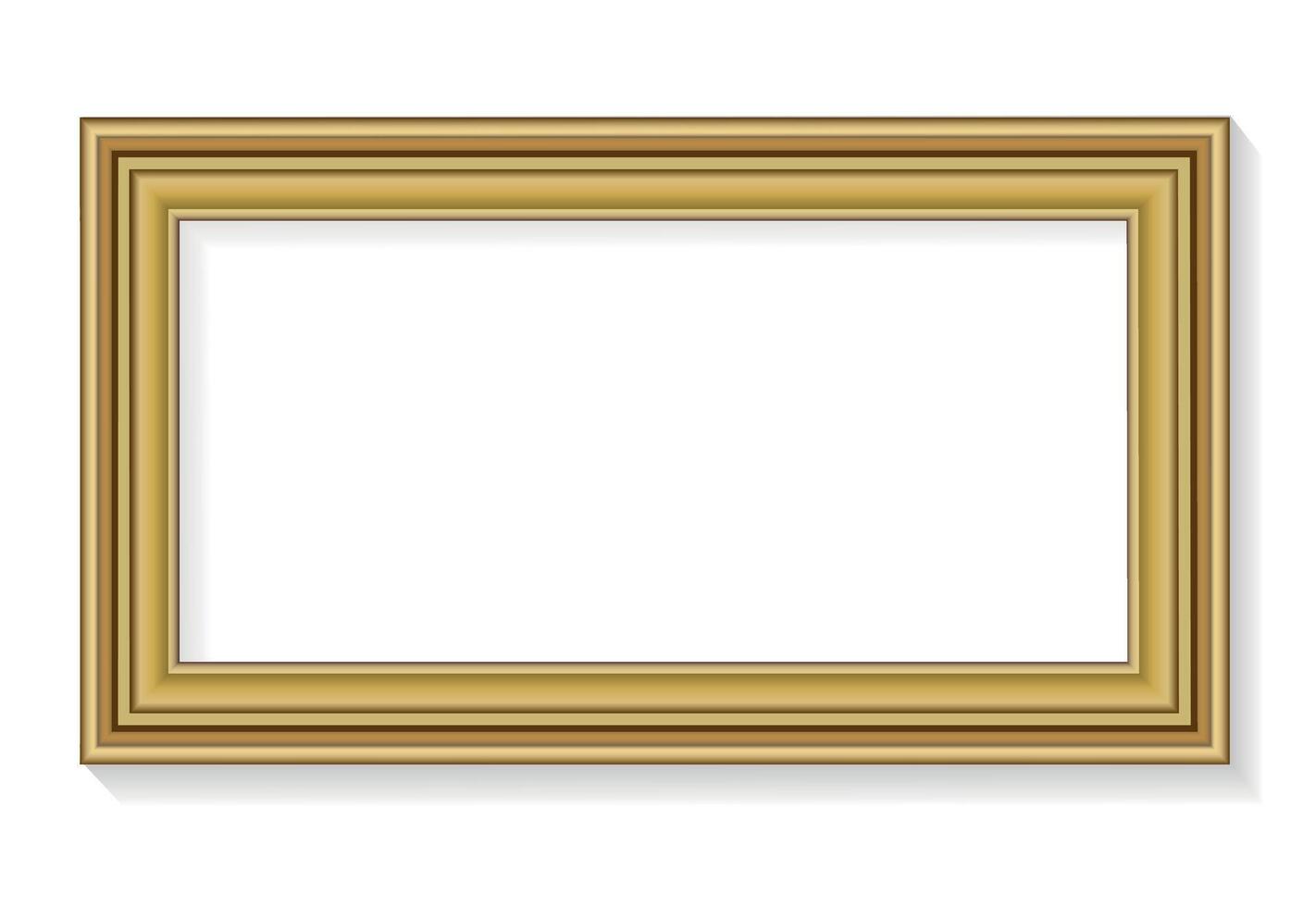 Elegant Rectangular Gold Picture Frame with Shadow Isolated on White Background vector