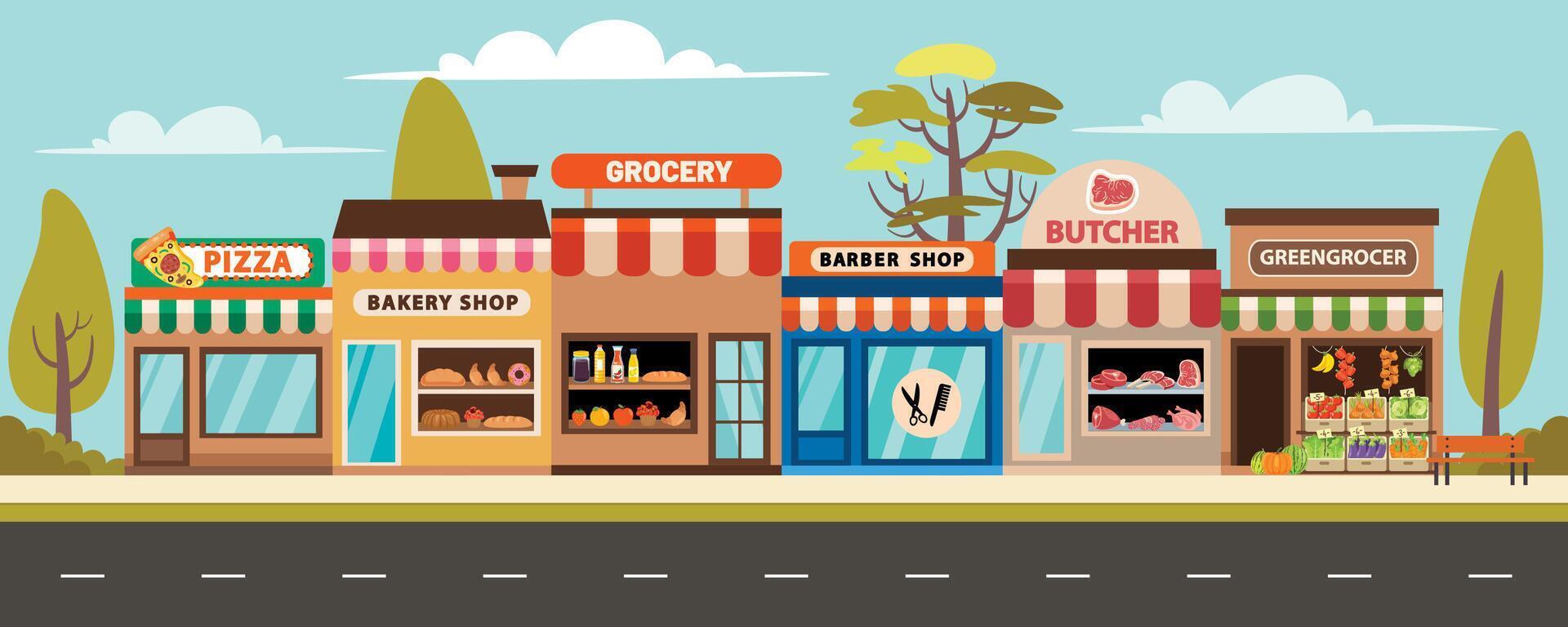 A City View With Various Stores vector