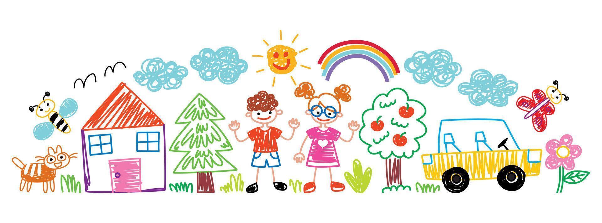 Hand Drawn Childish Characters And Objects vector