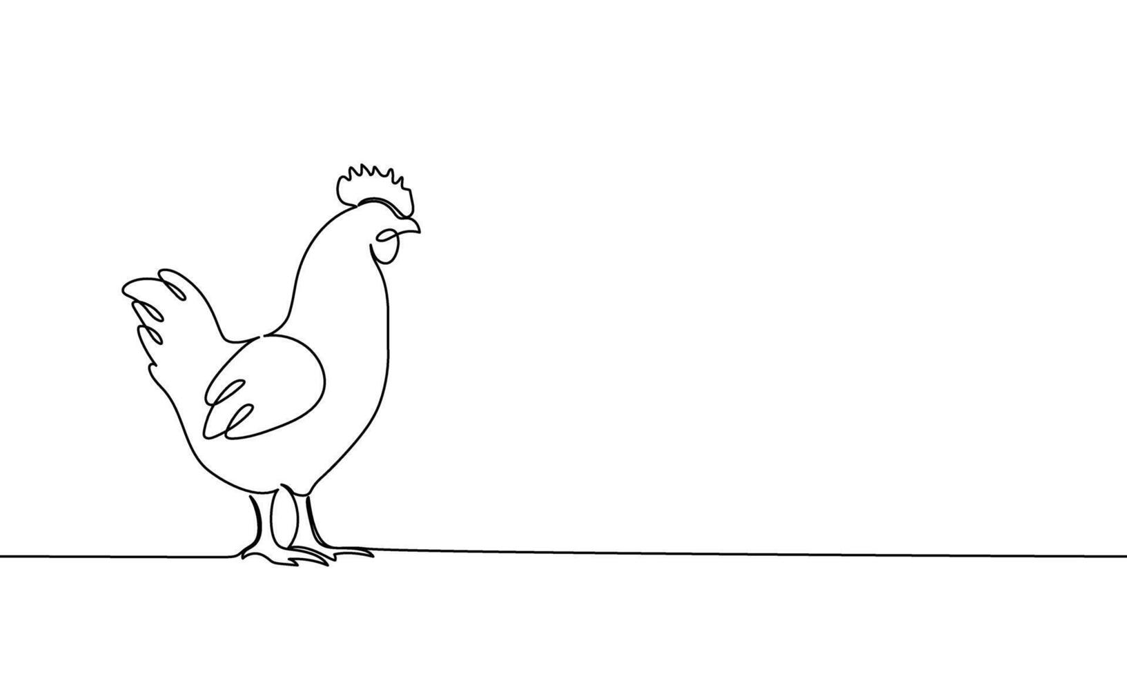 Continuous line banner chicken. Poultry. Linear minimal style. Outline illustration, line art vector