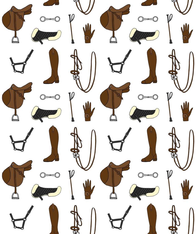 Seamless pattern of sketch horse equipment vector